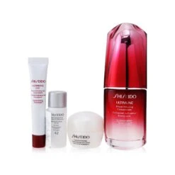 Shiseido Ultimate Hydrating Glow Set: Ultimune Power Infusing Concentrate 30ml + Moisturizing Gel Cream 10ml + Eye Concentrate 5ml + SPF 42 Sunscreen 7ml 4pcs
