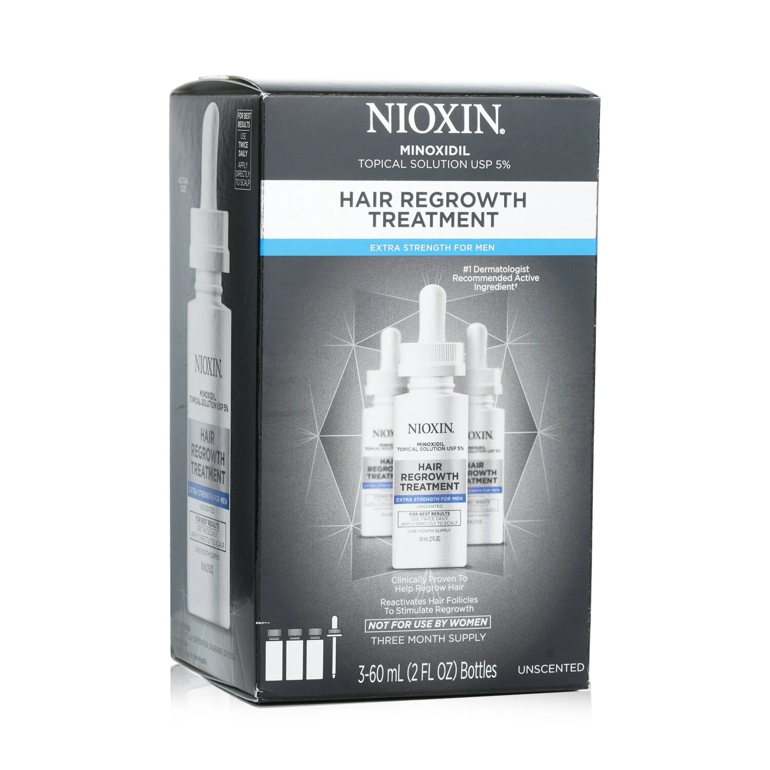 Nioxin Minoxidil 5% Hair Regrowth Treatment Extra Strength For Men 3x60ml/2oz 3 Nioxin Minoxidil 5% Hair Regrowth Treatment Extra Strength For Men 3x60ml/2oz